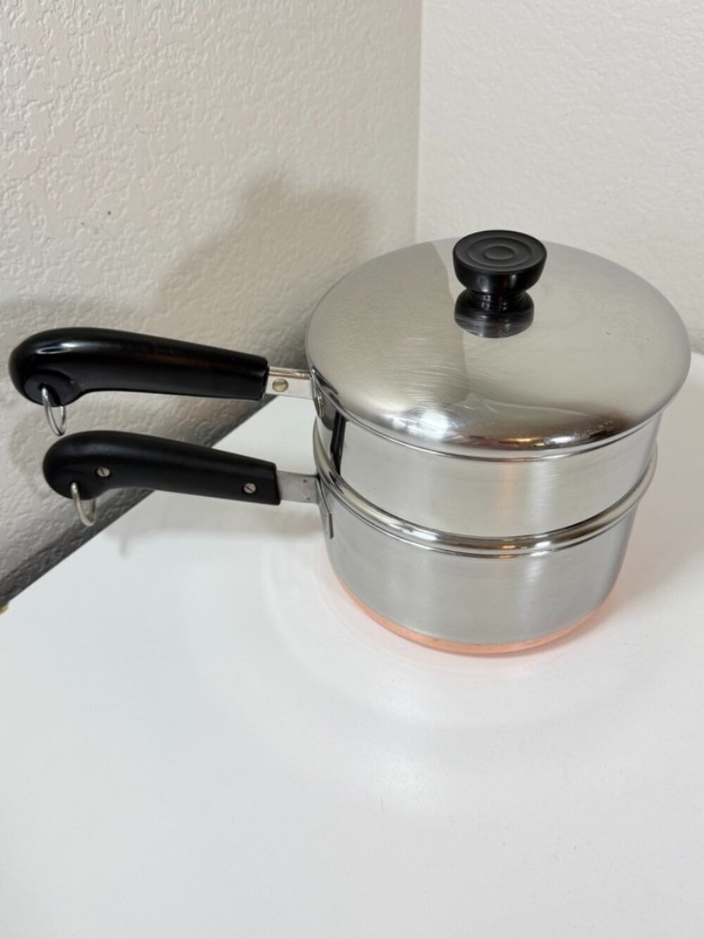 VTG Pre '68 Revere Ware 2 Qt Saucepan Copper Bottom Steamer/Strainer Insert &Lid